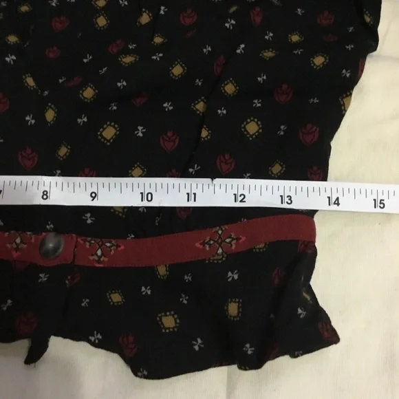 free people black & red faux wrap blouse fitted waist  sz. s - Picture 13 of 14